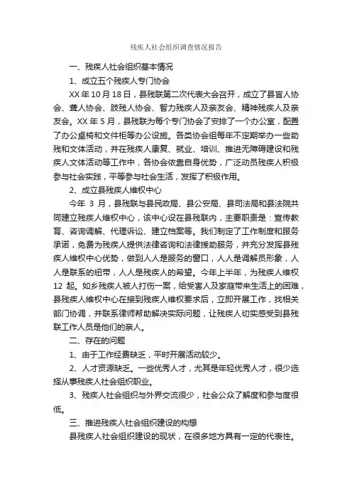 残疾人社会组织调查情况报告_调查报告_