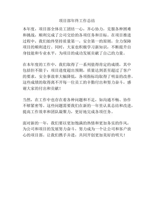 项目部年终工作总结