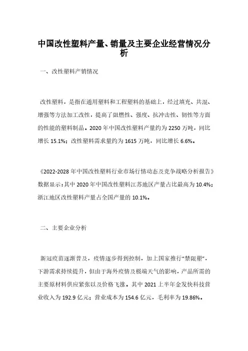 中国改性塑料产量、销量及主要企业经营情况分析