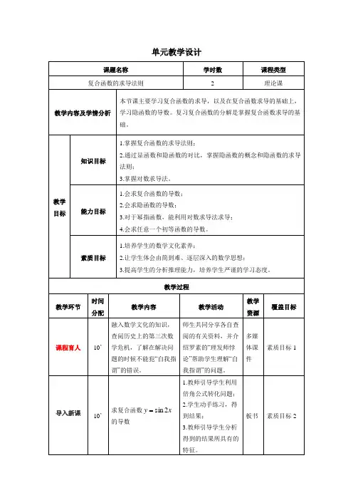 2.3 教学设计—— 复合函数的求导法则
