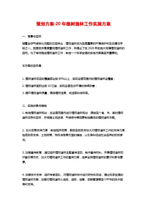 策划方案-20年植树造林工作实施方案