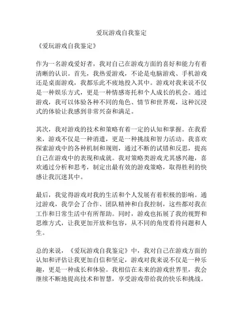 爱玩游戏自我鉴定