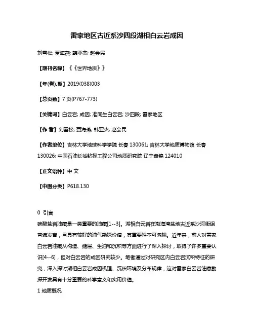 雷家地区古近系沙四段湖相白云岩成因