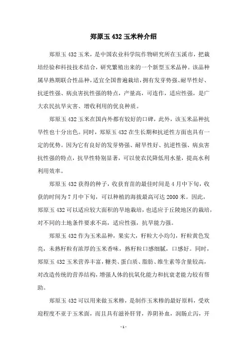 郑原玉432玉米种介绍