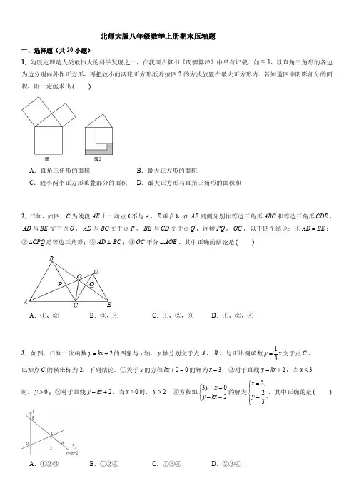 北师大版八年级数学上册期末压轴题