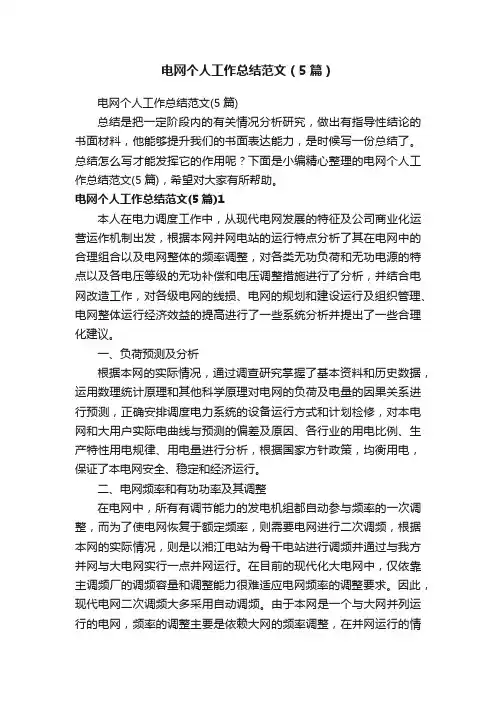 电网个人工作总结范文（5篇）