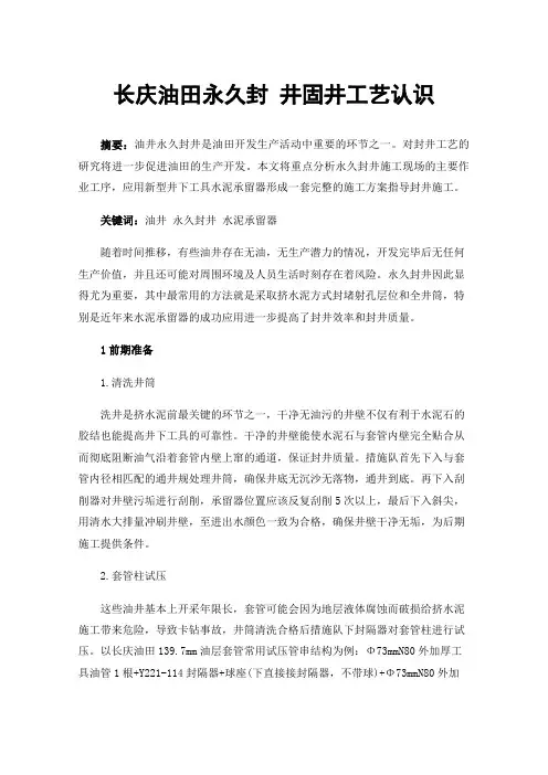 长庆油田永久封井固井工艺认识