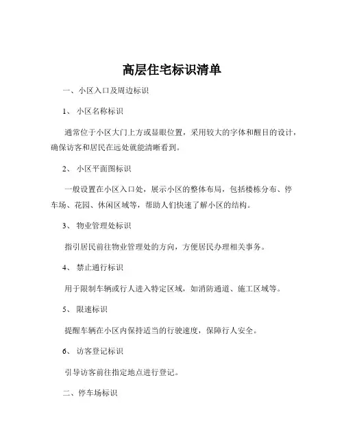 高层住宅标识清单