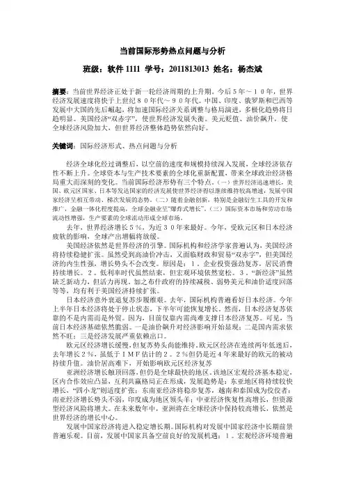 当前国际形势热点问题与分析