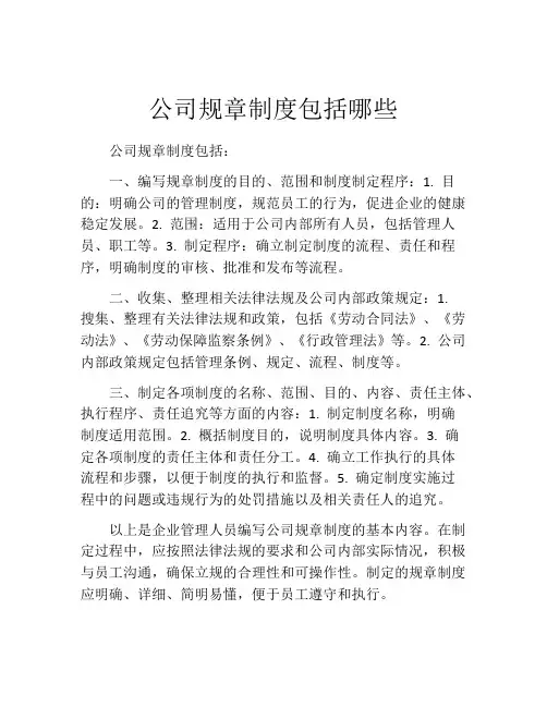 公司规章制度包括哪些