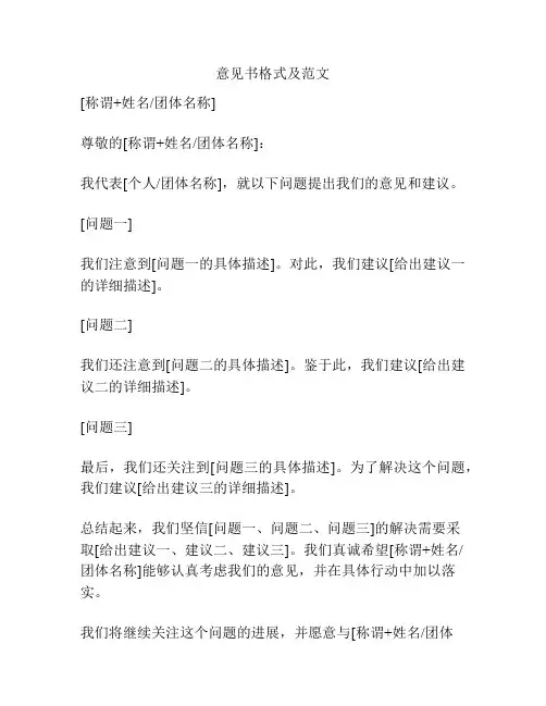 意见书格式及范文