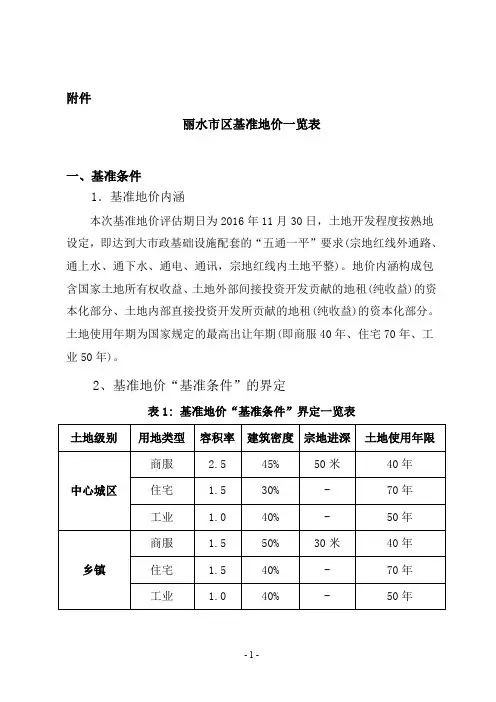 丽水区基准地价一览表