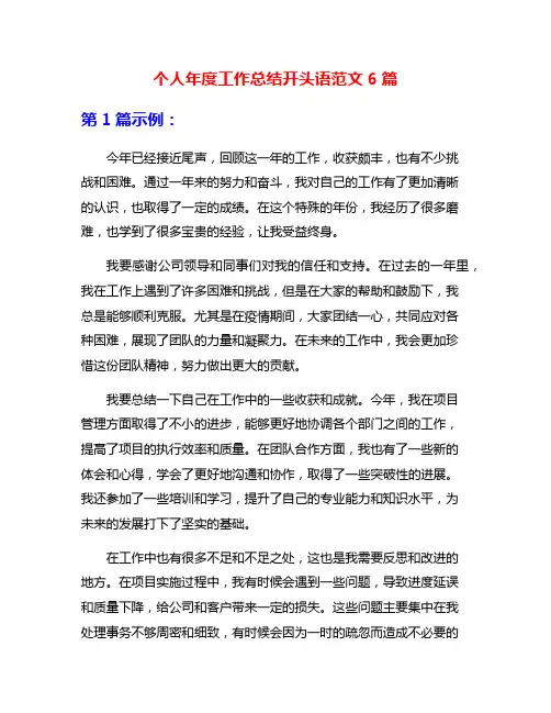 个人年度工作总结开头语范文6篇