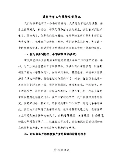 财务半年工作总结格式范本(五篇)