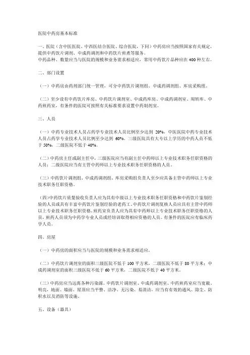医院中药房基本标准