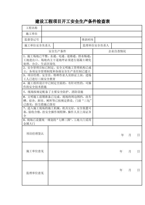 建设工程项目开工安全生产条件检查表