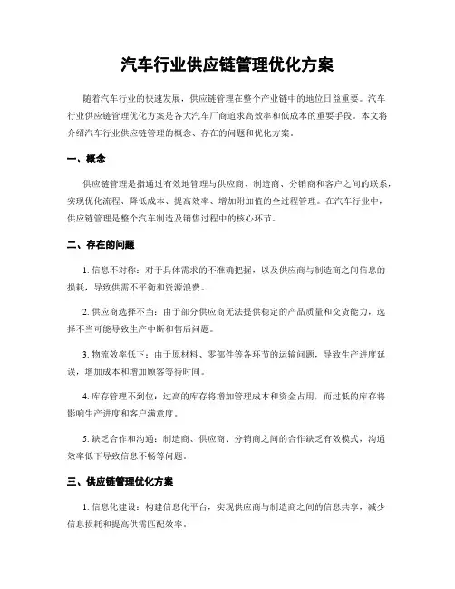 汽车行业供应链管理优化方案