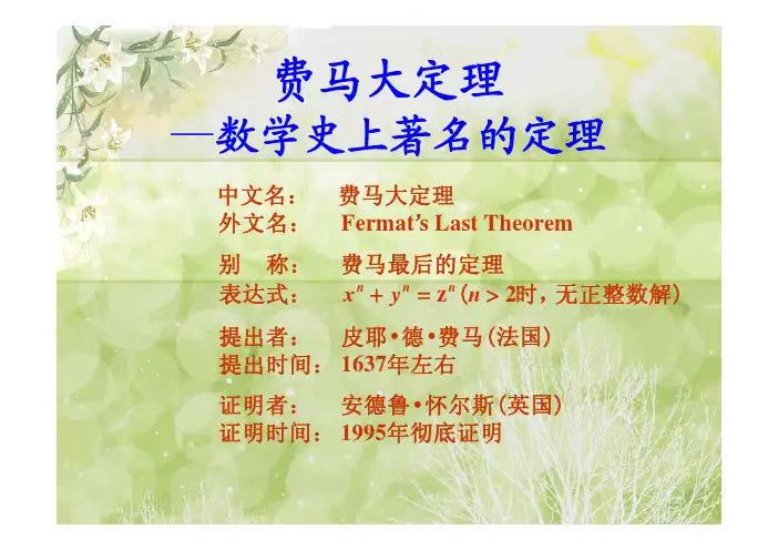 费马大定理—数学史上著名的定理