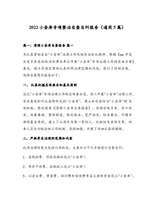 2022小金库专项整治自查自纠报告(通用5篇)