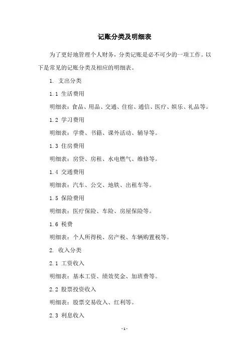 记账分类及明细表