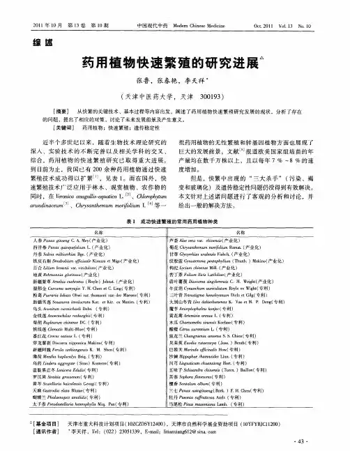 药用植物快速繁殖的研究进展