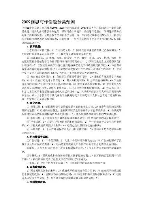 雅思写作话题分类预测