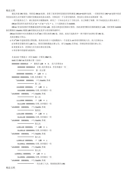 很多讲的都是CRC16-CCITT标准-一直想弄明白CRC-16标(汇编)