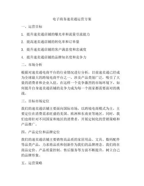 电子商务速卖通运营方案