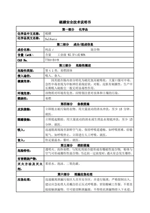 硫磺安全技术说明书