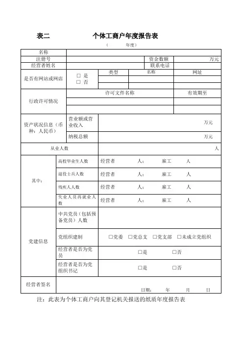 表二个体工商户年度报告表