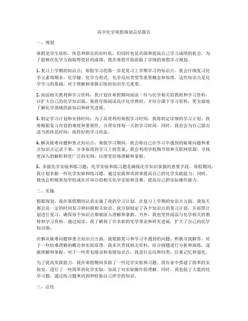 高中化学寒假规划总结报告