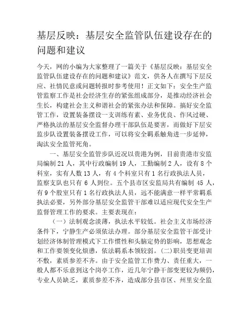 基层反映：基层安全监管队伍建设存在的问题和建议