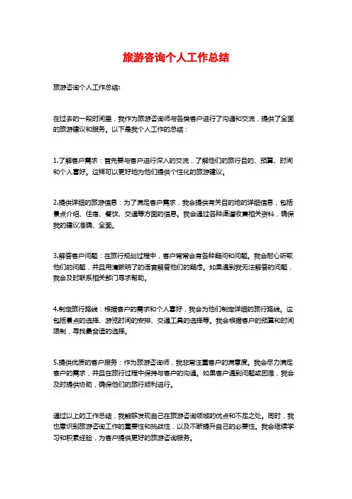 旅游咨询个人工作总结