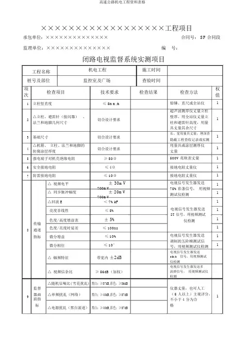 高速公路机电工程资料表格