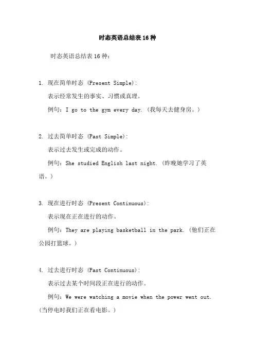 时态英语总结表16种