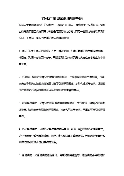 狗死亡常见原因是哪些病