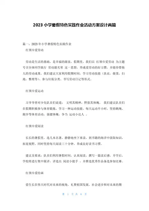 2023小学暑假特色实践作业活动方案设计两篇