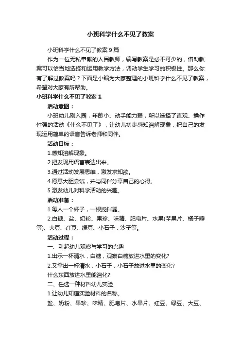 小班科学什么不见了教案9篇