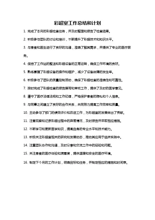 彩超室工作总结和计划