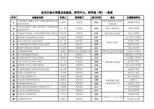东北石油大学重点试验室研究中心研究室所一览表