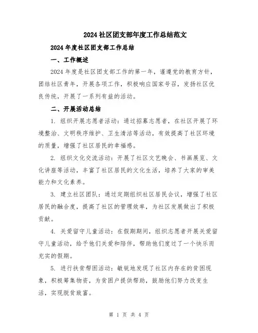 2024社区团支部年度工作总结范文