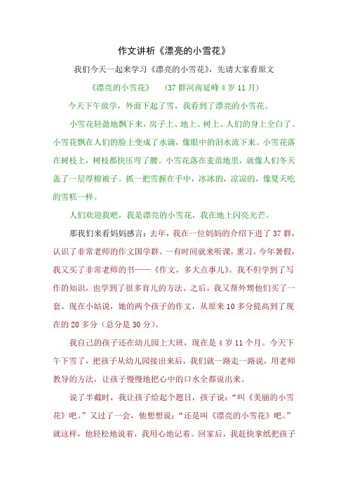 作文讲析《漂亮的小雪花》