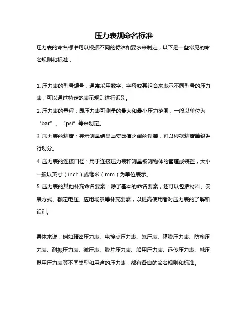压力表规命名标准