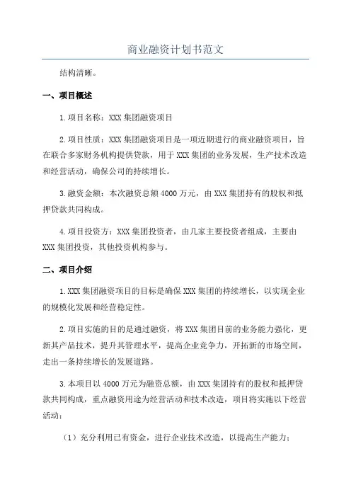 商业融资计划书范文
