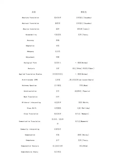 翻译理论翻译学术语列表