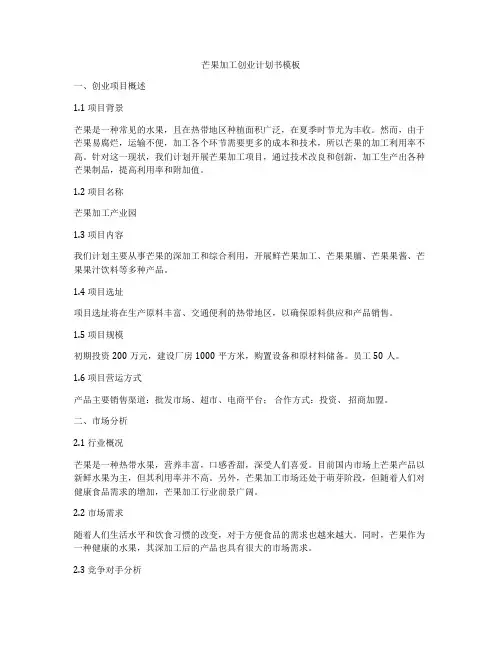芒果加工创业计划书模板