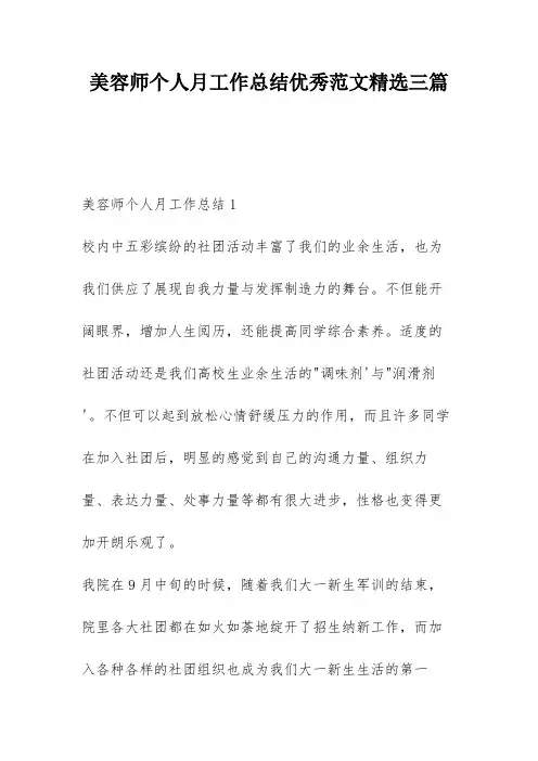 美容师个人月工作总结优秀范文精选三篇
