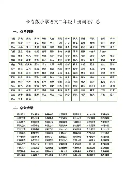 长春版二年级语文上册知识要点大全