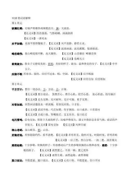 10册全部语文词语理解 含近义词反义词