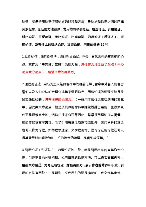 2023年高中语文议论文论证方法整理
